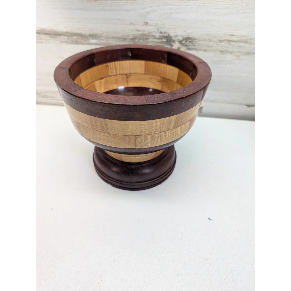 Handmade Segmented Wood Pedestal Bowl Maple Purpleheart 7.5